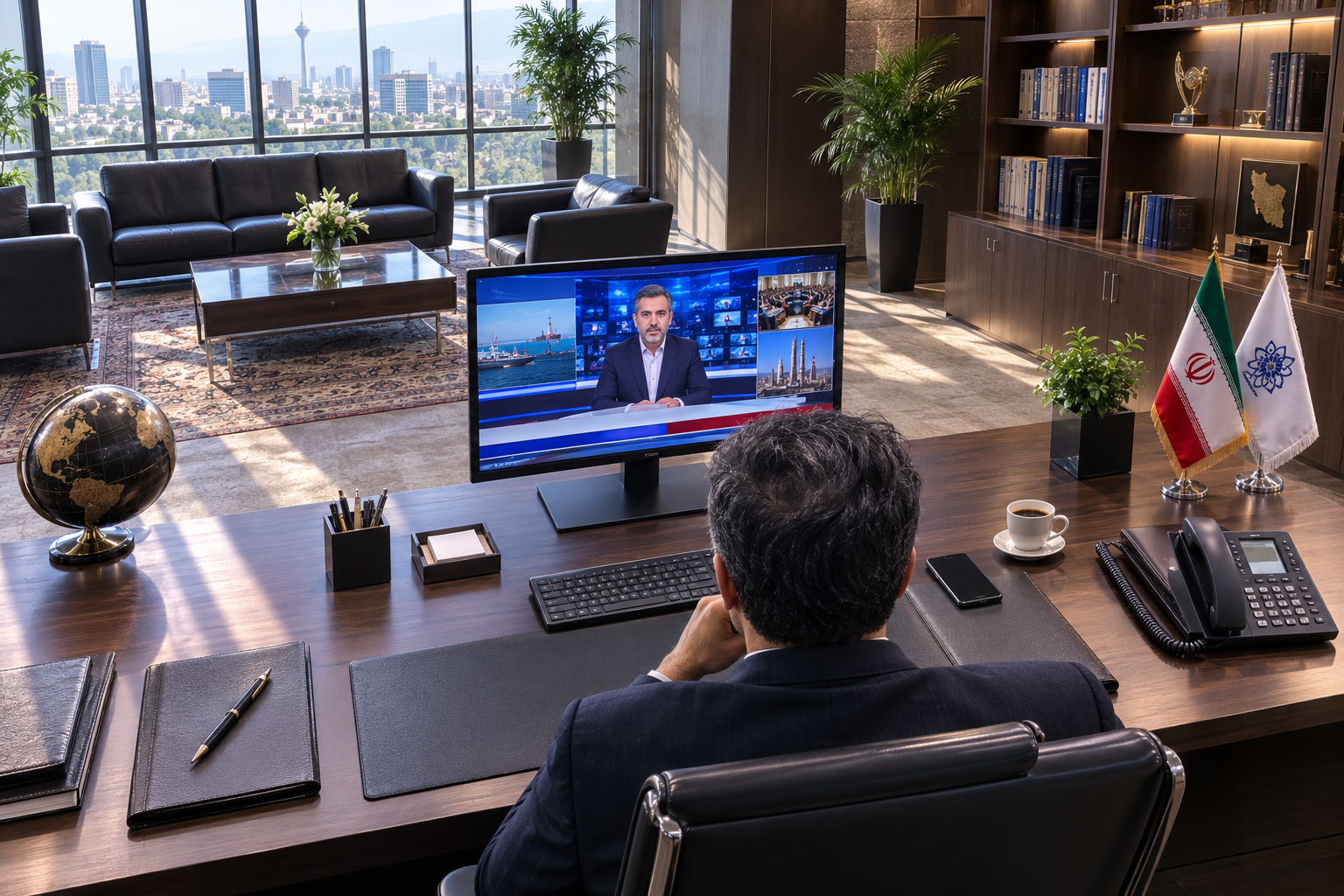 manager watching tv on desktop